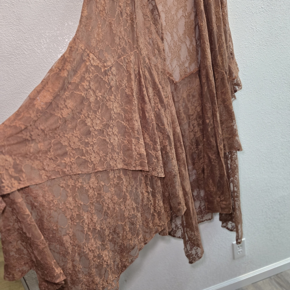 Brown Layered Lace Boho Romantic Duster Coat 2x Or‎ 3x Made In USA Western Ranch - Picture 5 of 14